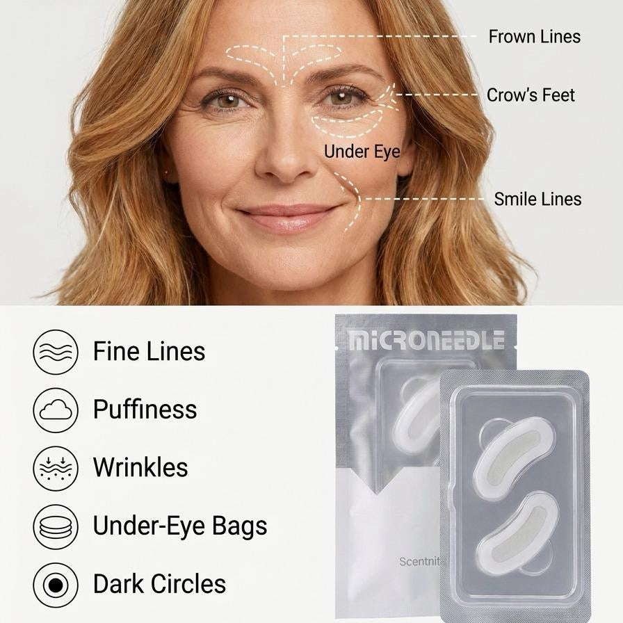 [Scentnity] Dissolving Microneedle Anti Wrinkle Patches for Smile Line, Frown lines, Under Eye Bags, Puffiness, Crow&
