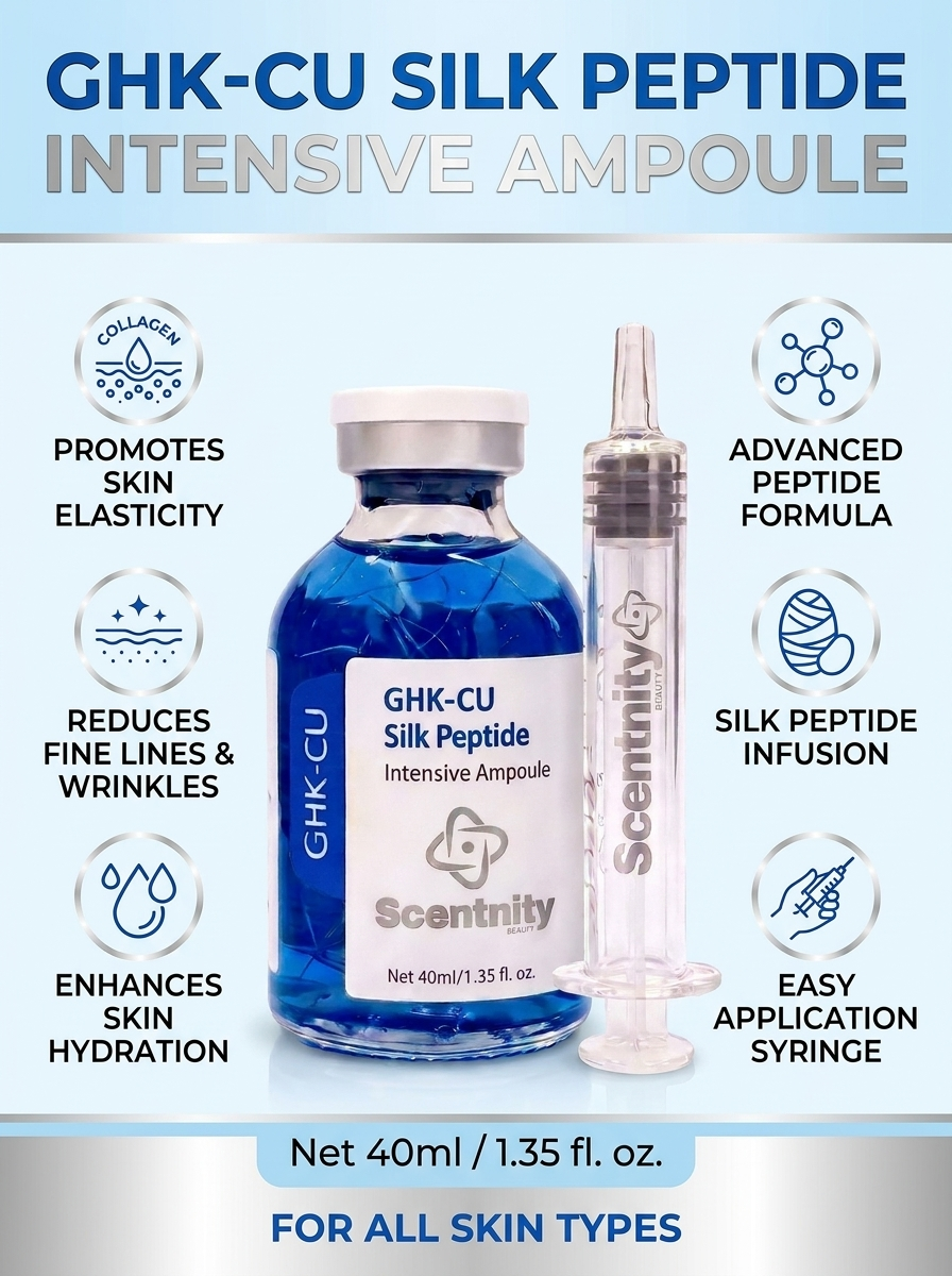 Scentnity GHK-CU Copper Peptide Serum for Face &amp; Scalp, Anti-Aging Silk Peptide Intensive Ampoule, Hydrating &amp; Firming Serum, 1.35 fl oz